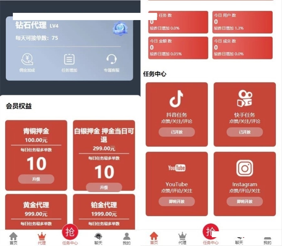 抖音点赞任务平台运营级源码+代理全自动任务会员制度自动接单